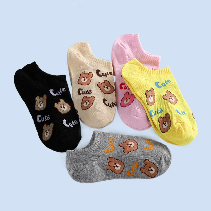 

5/10 Pairs Korean Cartoon Bear Boat Socks Women Japanese Sweet Style Short Socks Summer Thin Breathable Shallow Socks