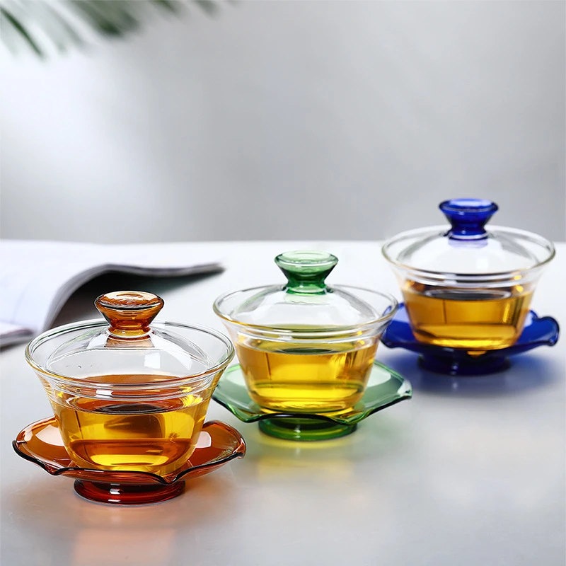 Colored Heat-resistant Glass Cover Bowl Tea Cup Chinese Tea Cups Gaiwan Teapot Gaiwan for Travel Tureen Gai Wan Puer Set Mugs