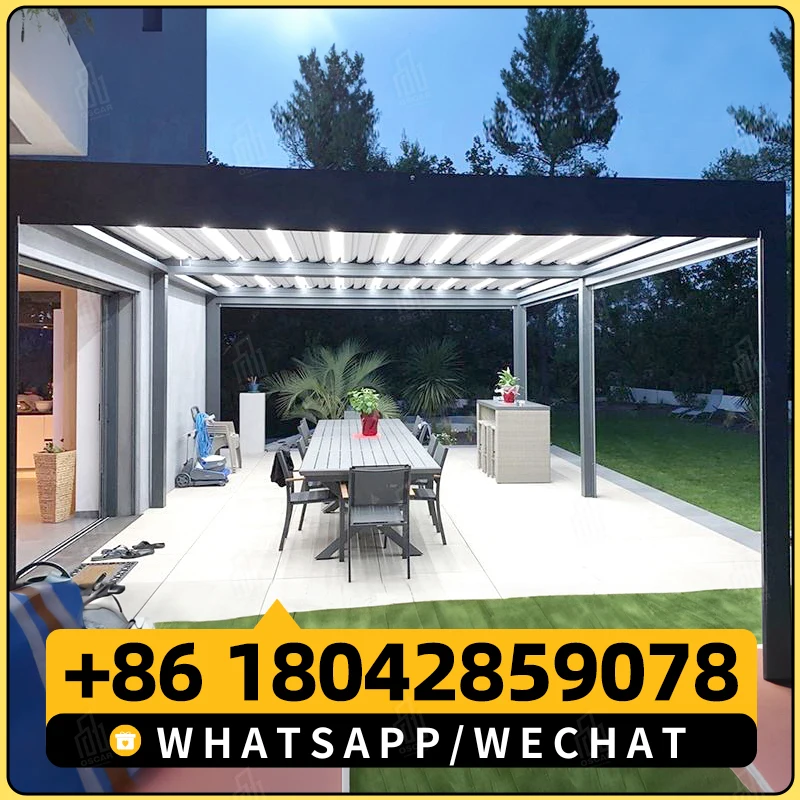 Customized Factory Patio Louver Panel Slats Rainproof Outdoor Motorized Adjustable Gazebo Bioclimatic Louvered Aluminum Pergola