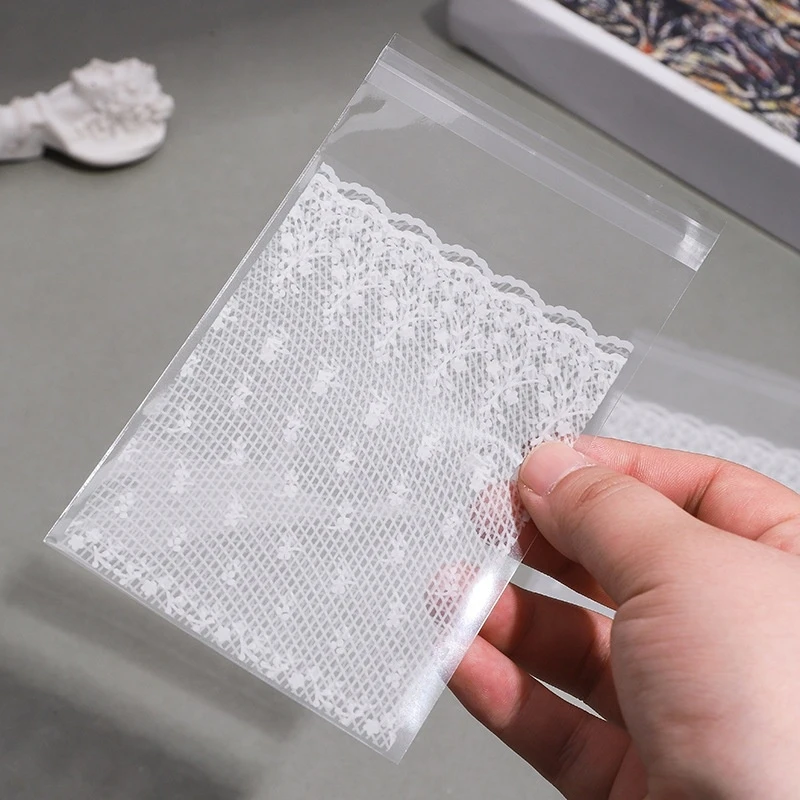 100 Stück Selbstklebende Transparente Plastik-Cellophan-Spitzentüten Geschenktüten für Kekse, Süßigkeiten, Hochzeits- und Geburtstagsfeier-Verpackungen – Detail 5