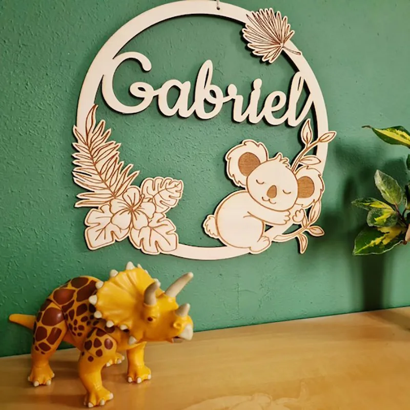 Personalized Baby child room decoration sign Baby Bedroom Wooden Sign Koala wood decor Children\'s Room Background Decoration