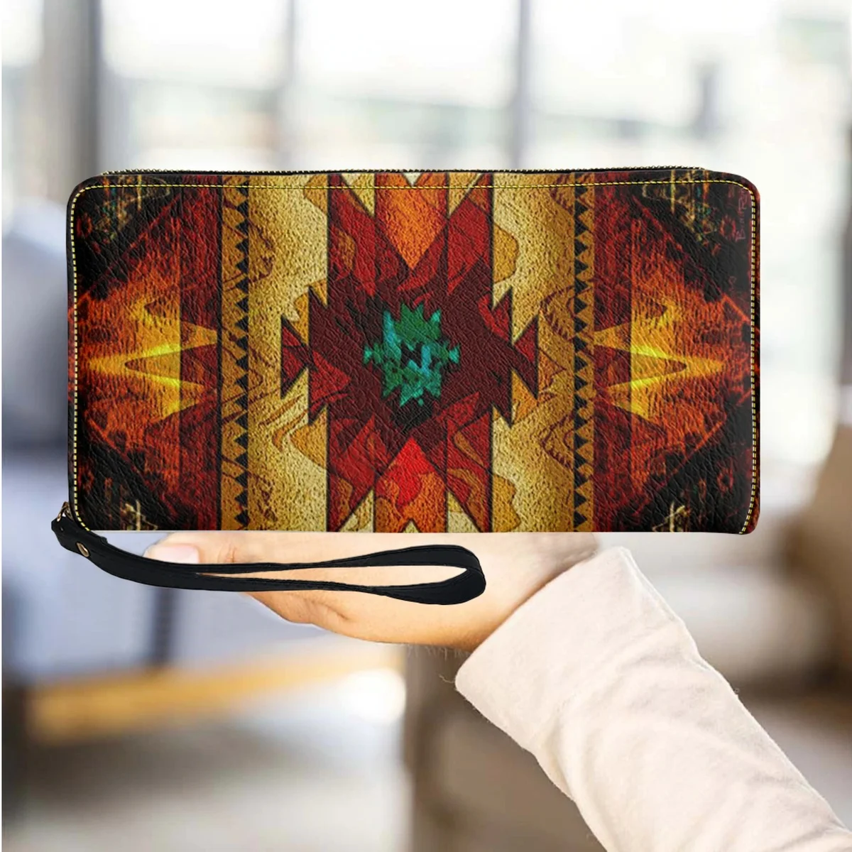 

Tribal Wallet Gift for People Multifunction PU Leather Women Travel Purse Zip Around Card Holder Casual Long Credit Party Clutch