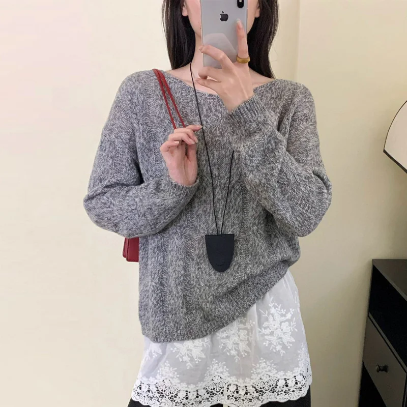 

Пуловер с круглым вырезом в ленивом стиле, свитер с длинными рукавами для женщин, новый свободный крой, высококачественная мягкая кашемировая верхняя одежда, осень и зима