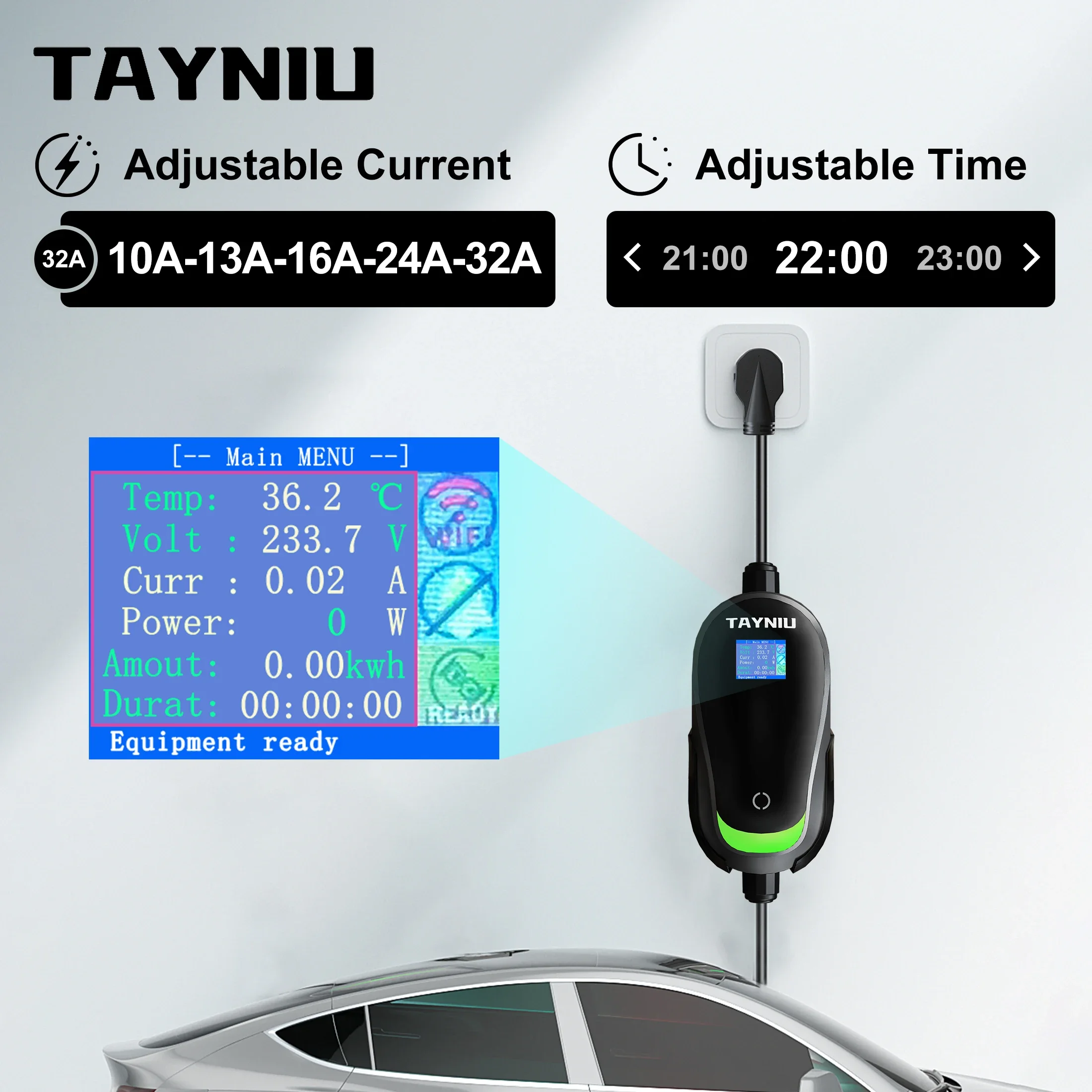 TAYNIU EV Charger Level 2 Electric Car Charger 32A 7.68KW J1772 Portable Charging Station 240V 25ft Cable with NEMA 6-20 Plug