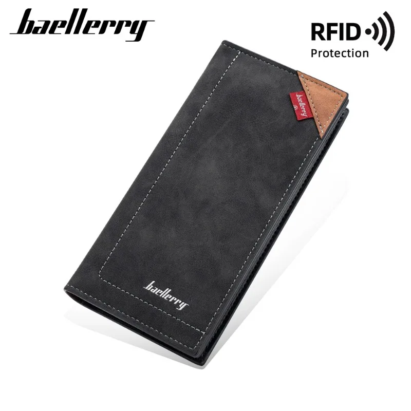 Baellerry RFID PU Leather Men Wallets High Quality Zipper Long Desigh Card Holder Male Purse Vintage Coin Holder for Man