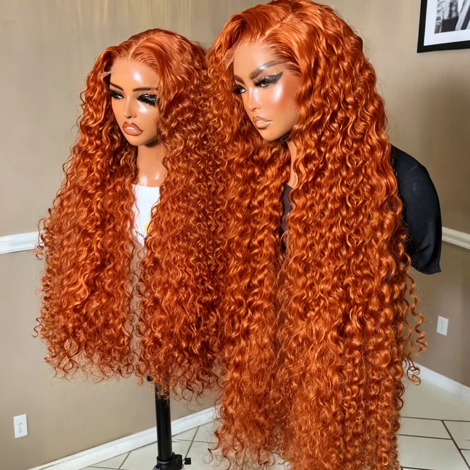 Orange Ginger 13X6 Hd Lace Frontal Wig Deep Wave Curly Colored Wig Lace Front Human Hair For Woman 30 Inch Brazilian 220 Density