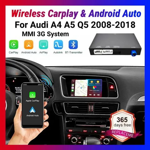 ANYFAR 무선 CarPlay 안드로이드 오토 인터페이스 어댑터 (A4 A5 Q5 2008-2018 MMI 3G 시스템용, 에어플레이 미러링크 블루투스 지원)
