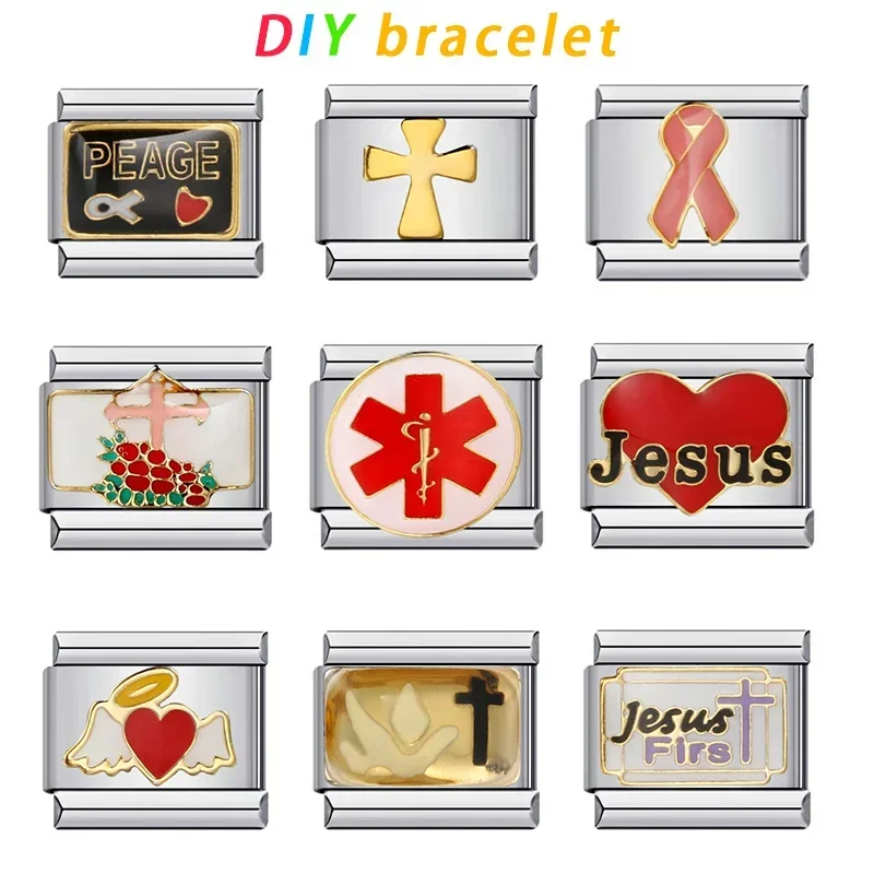 Religious beliefs Titanium Steel welded Drop oil DIY Italian charm bracelet(wholesale supported)