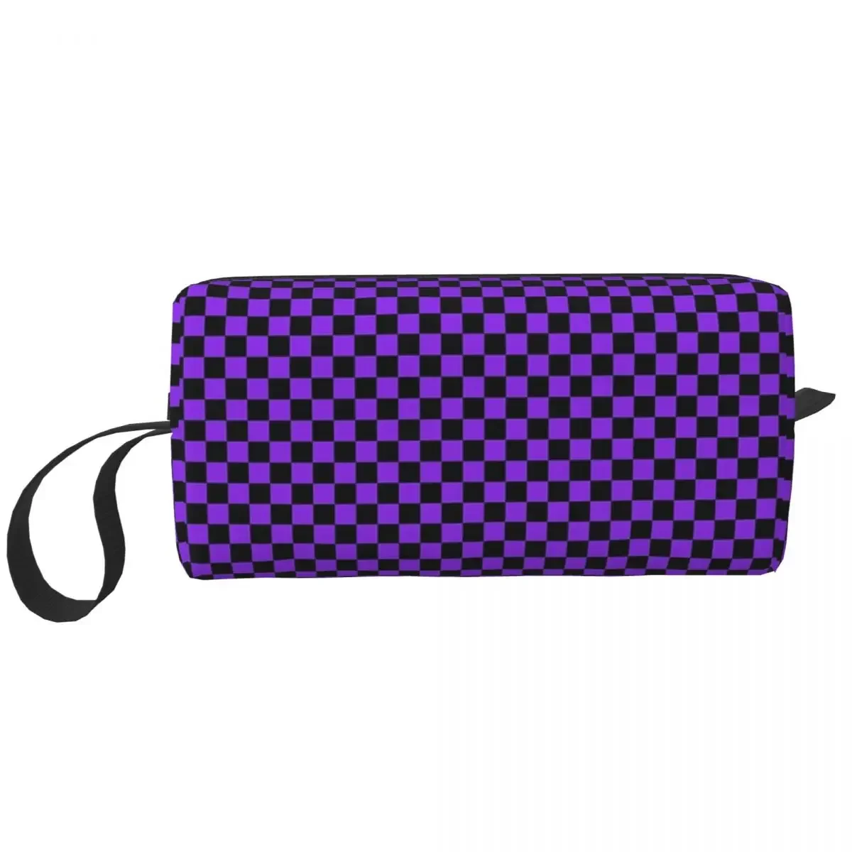 Proton Purple And Black Checker Board Makeup Bag Cosmetic Organizer Dopp Kit Toiletry Cosmetic Bag for Women Beauty Pencil Case