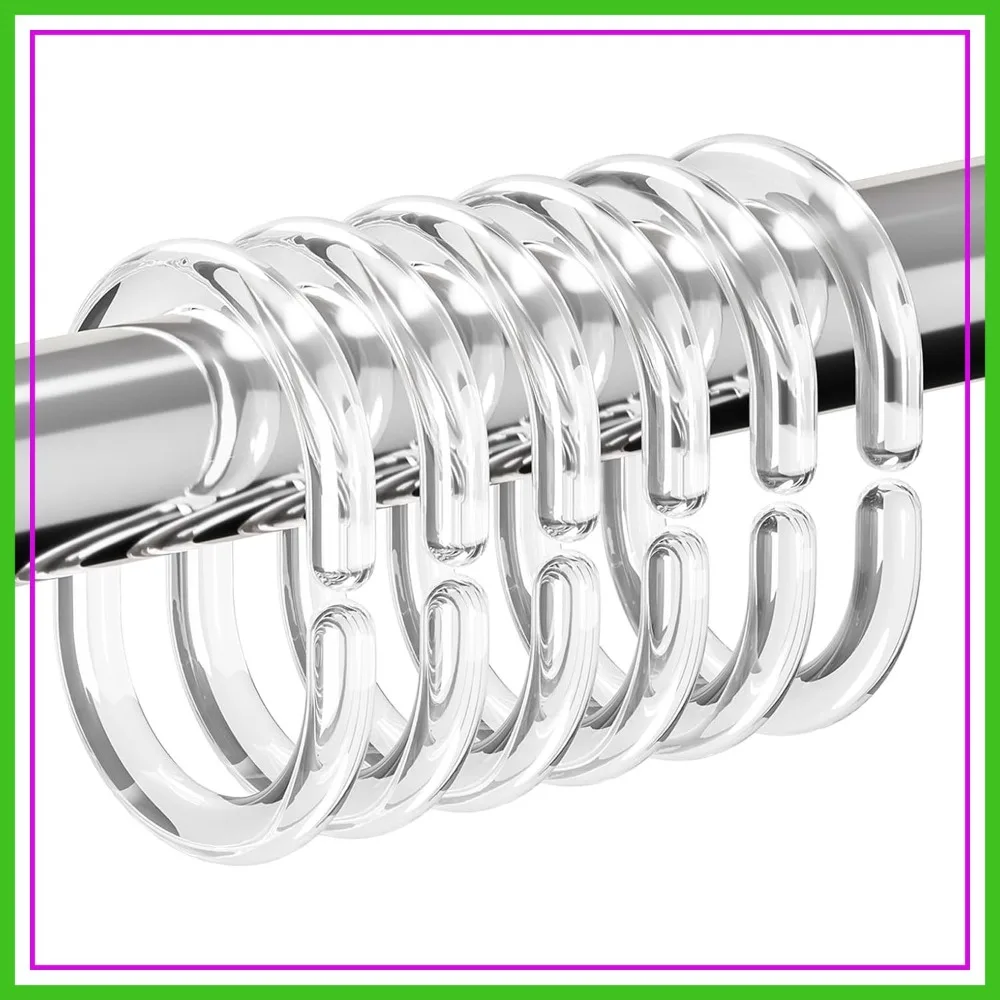 

24 PCS Clear Shower Curtain Rings, Plastic C-Shaped Hooks for Bathroom Shower Window Rod