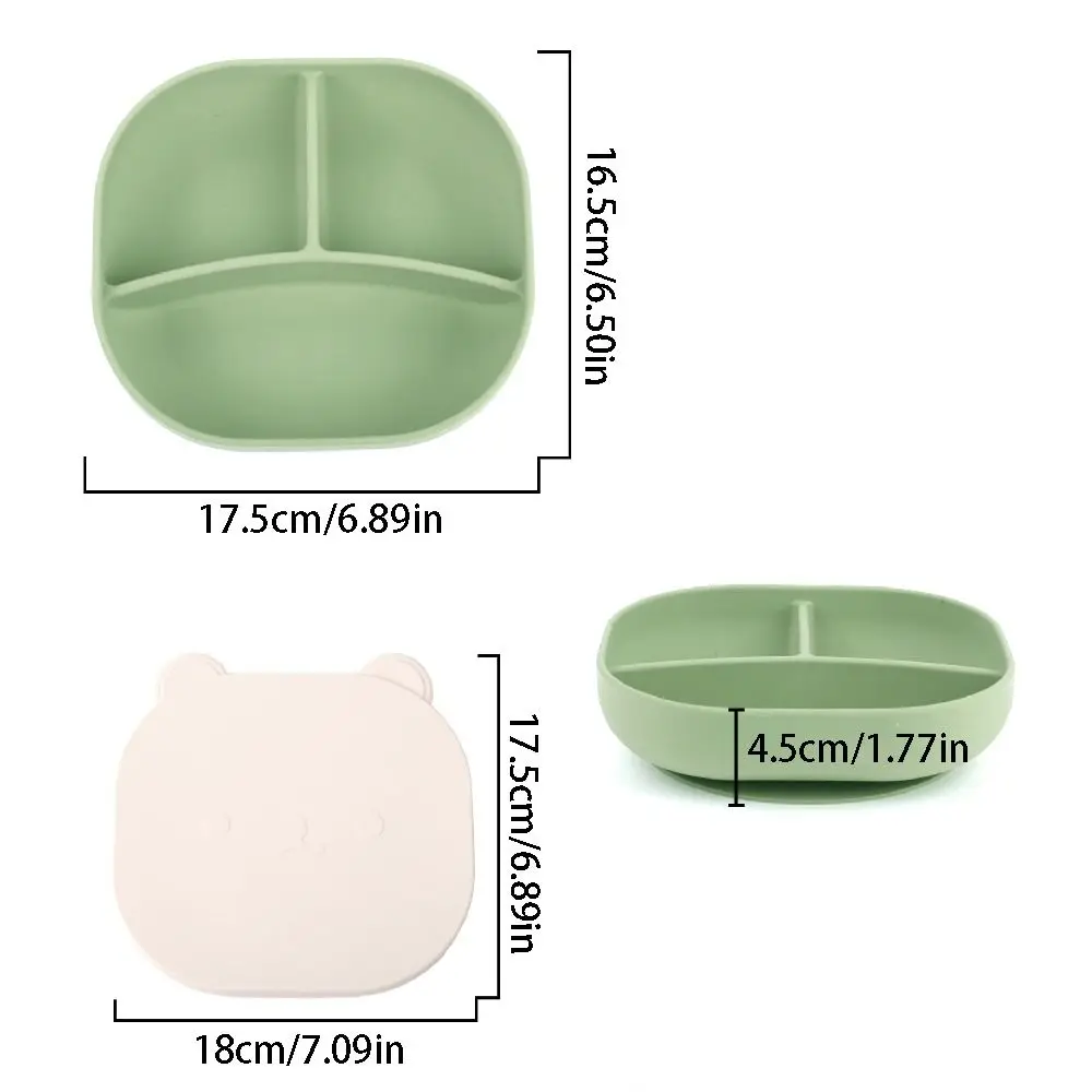 أطباق فطام الطفل على شكل دب كرتوني خالية من مادة BPA ومضادة للانزلاق أدوات مائدة لإطعام الأطفال مع غطاء لوحة مصاصة محمولة من السيليكون للأطفال #6