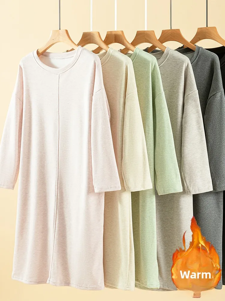 

Thiened Fce Lined Home Dr Женское зимнее теплое однотонное повседневное длинное платье све круглое Ne платье больших размеров удобное платье