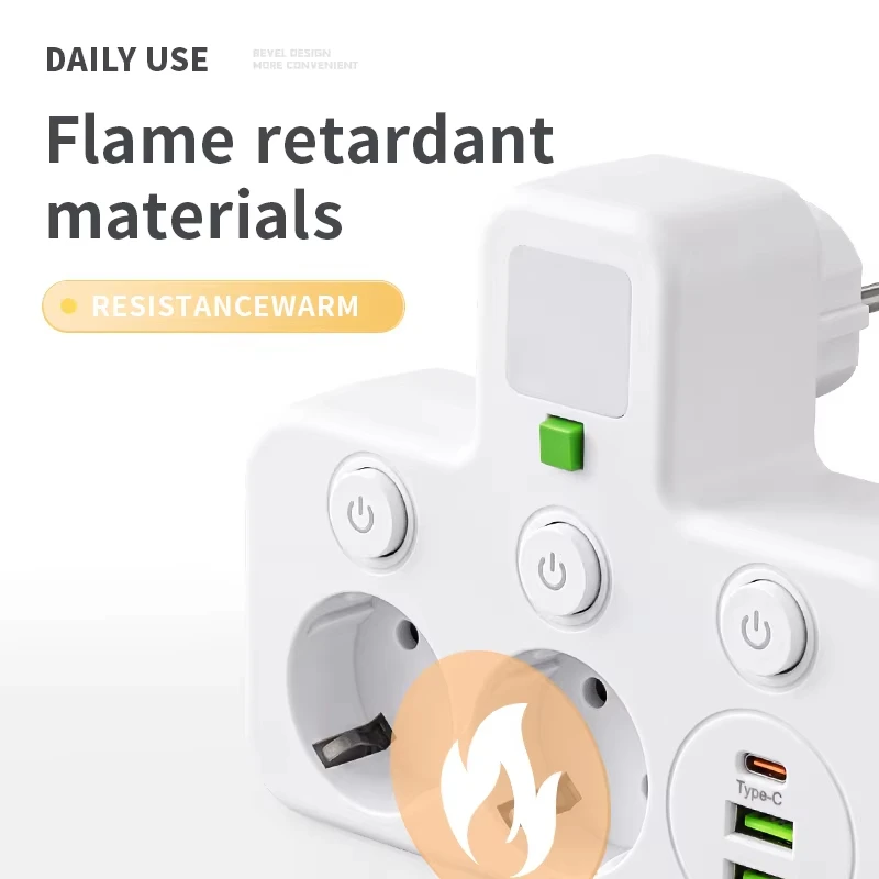EU Plug and Socket  multi Plug wall power plug and socket without extension cable or USB and Type-C port