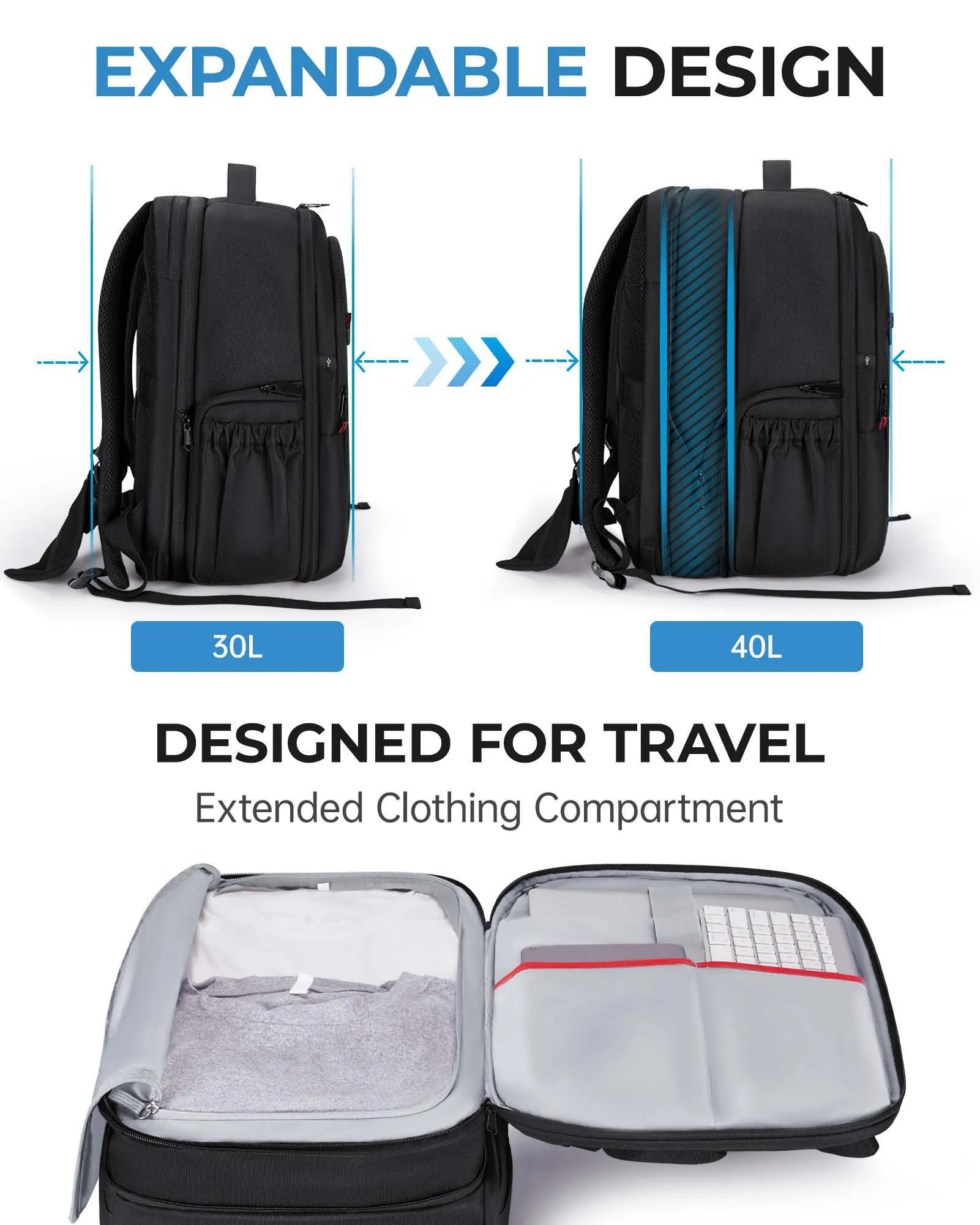BAGSMART Expandable Camera Backpack for Photographers Waterproof Travel DSLR Camera Bag with 15.6\