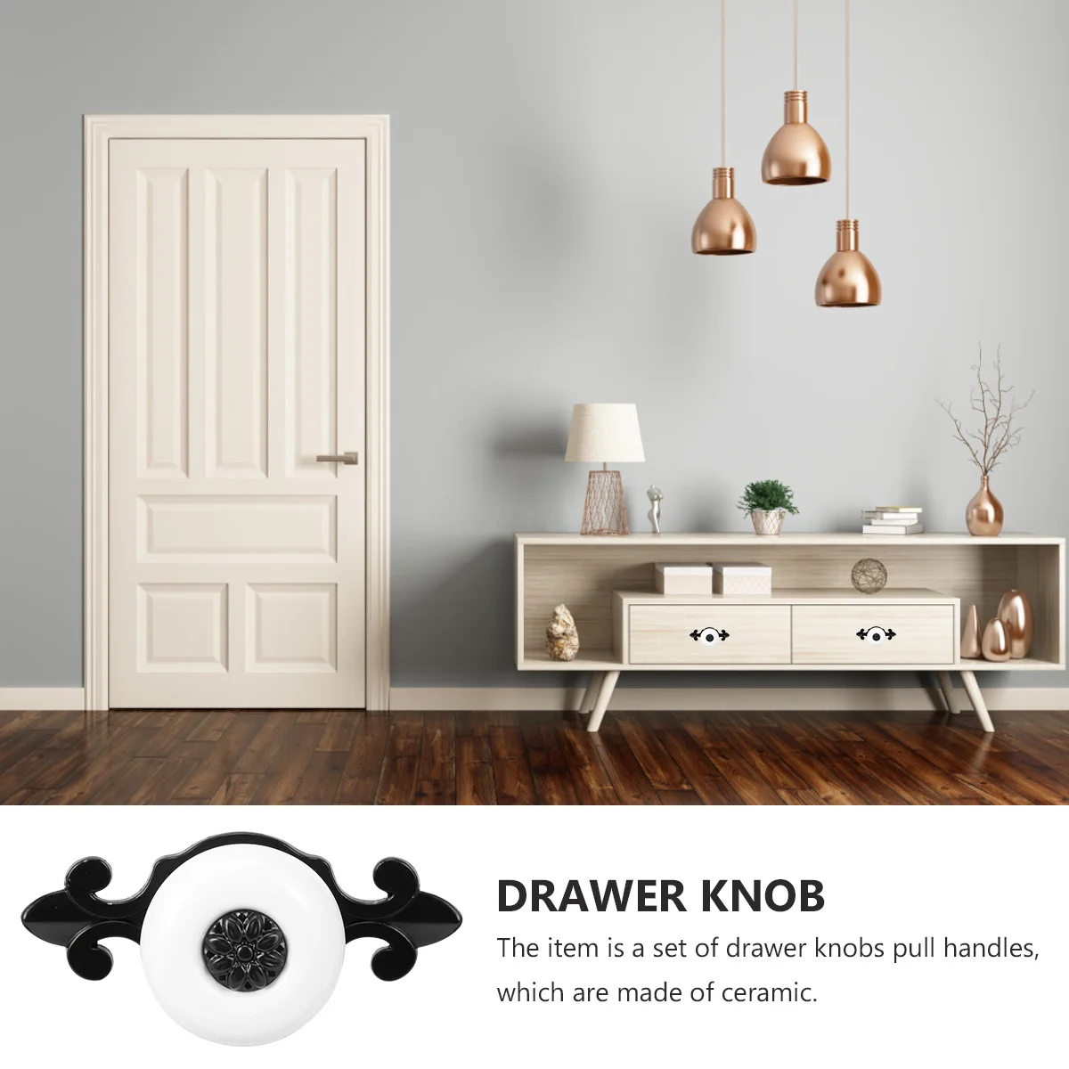 

2Pcs Zinc Alloy Cabinet Pull Bar Black White Ceramic Drawer Knob Furniture Handle Durable Hardware for Wardrobe Drawer Home