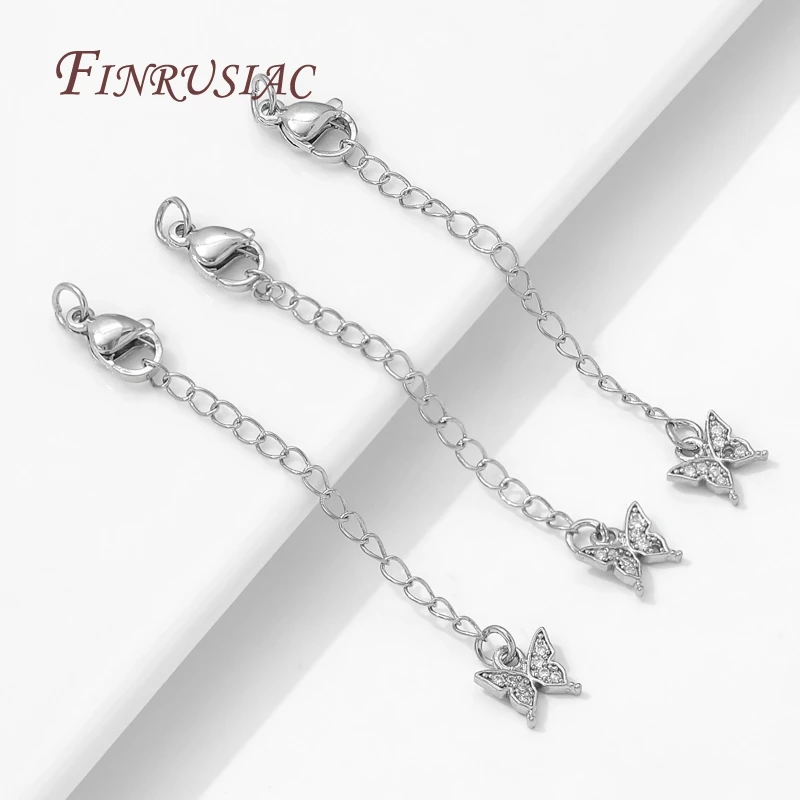 Rhodium Plated Butterfly Extension Chains with Lobster Clasps Connector For Jewelry Making DIY Bracelets/Necklace Chain Extender