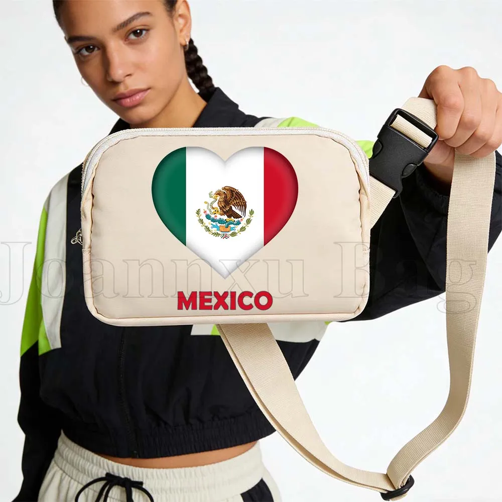 

Mexico Heart Flag Chest Mobile Waist Bag for Men Women Multifunctional Large Capacity Belt Fanny Pack Sports Waist Mobile Bags