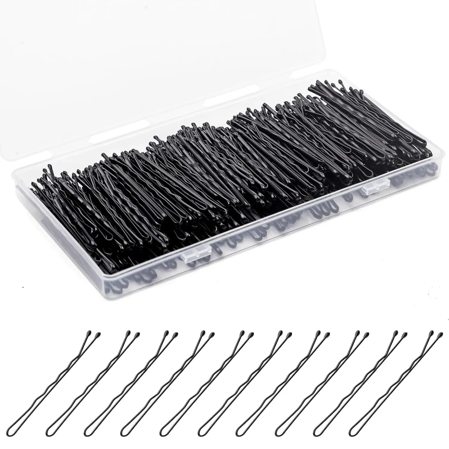 300 Pcs Black Bobby Pins 2 Inches, Reusable Invisible Wave Non Slip Hair Pins for Women Girls, with Storage Box