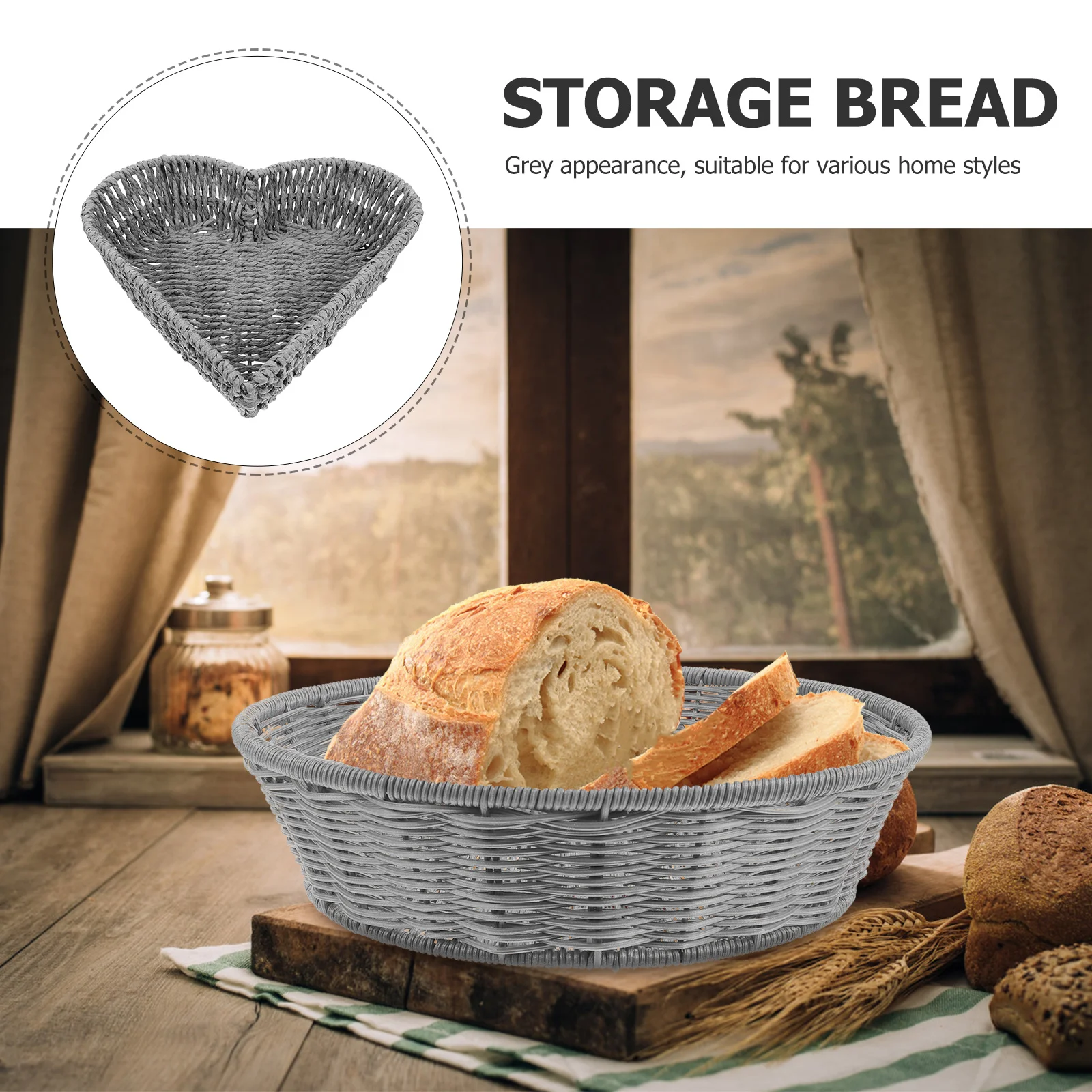 

Storage Basket Heart Shaped Bread Fruit Organizer Woven Lightweight Desktop Organizing Basket Kitchen Storage