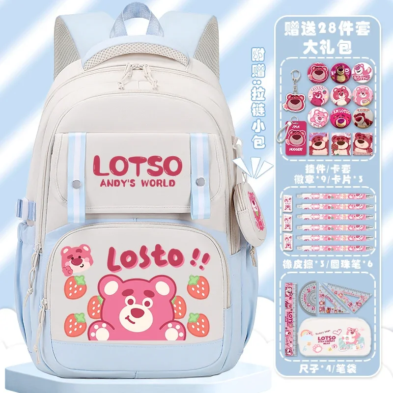 Sanrio Strawberry Bear Schoolbag para meninos e meninas, Campus Special Fashion, mochila infantil leve e de grande capacidade