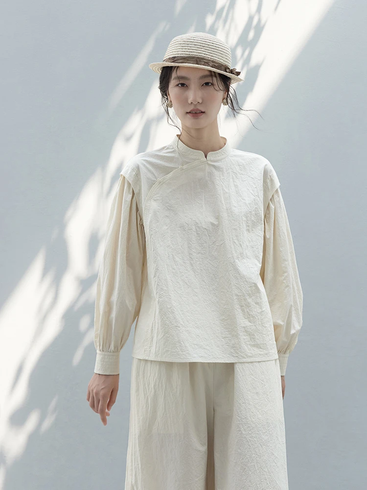 

Новая коллекция Le: Ультрамягкая хлопковая блузка из бархата, 20 предметов, на пуговицах, летняя, в китайском стиле, длинная, бежевая