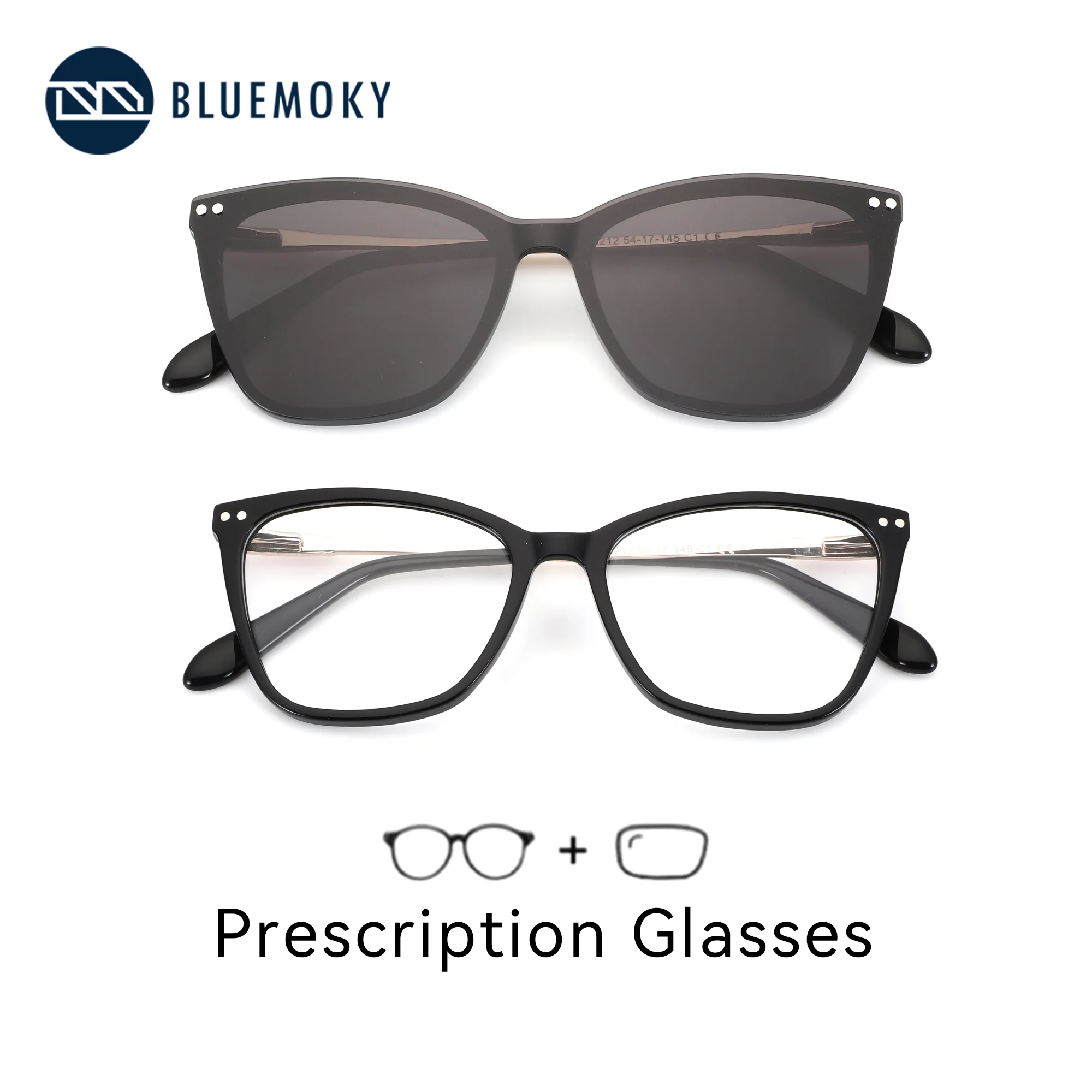 

BLUEMOKY S Size Elegant Clip On Prescription Glasses Women Butterfly Acetate Frame for Office to Outdoor Magnetic Sunshade