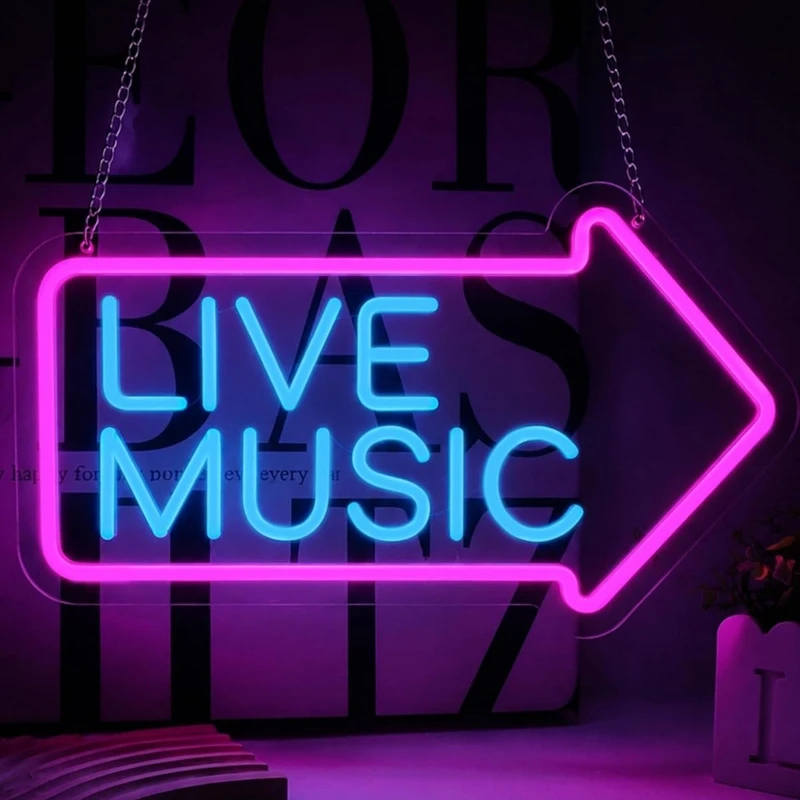 Enseigne néon LED « LIVE MUSIC » alimentée par USB, barre lumineuse néon pour Livehouse, Club, Café, Restaurant, Studio de musique, Man Cave, Lampe décorative LED