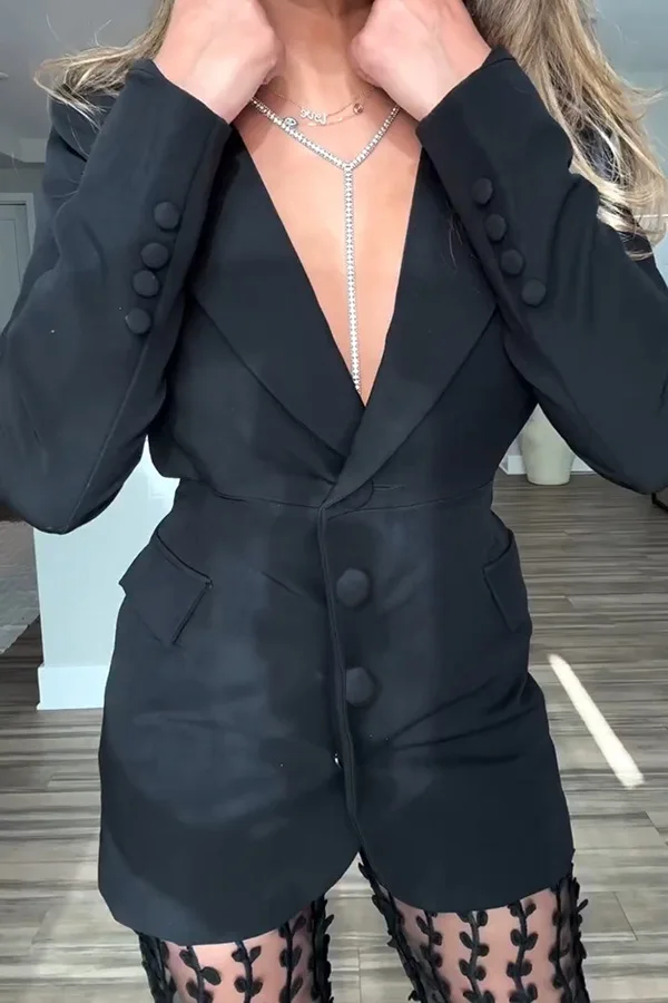 Nieuwe dames herfst winter sexy casual taille bloot dames blazer elegante dames mode INS losse feestpak vrouwelijk