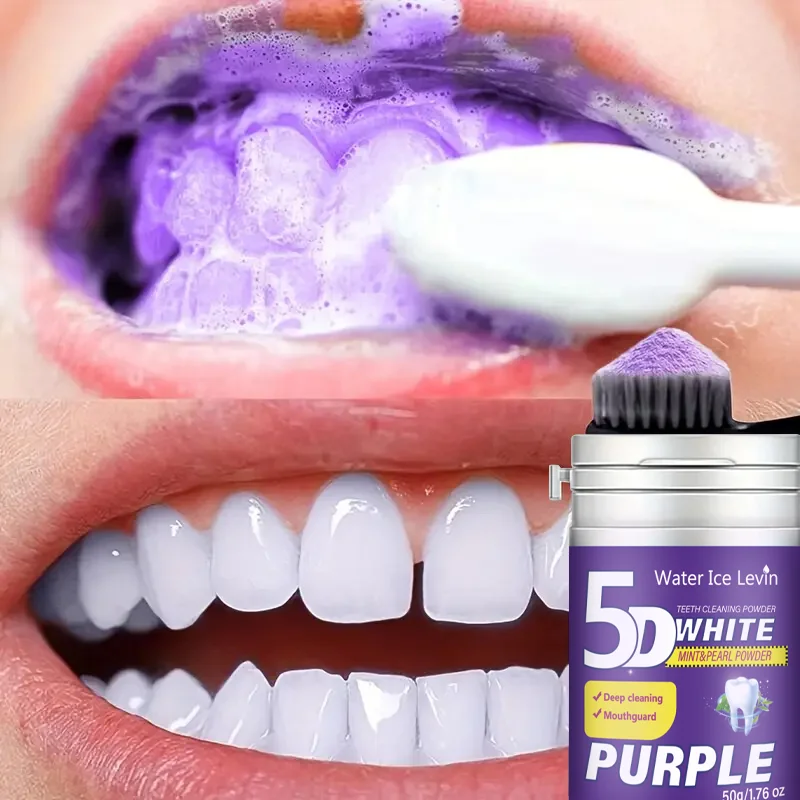 Water Ice Levin 5D White Purple Teeth Cleaning Powder 50g Mint Pearl Deep Clean Stain Remover Fresh Breath Oral Care