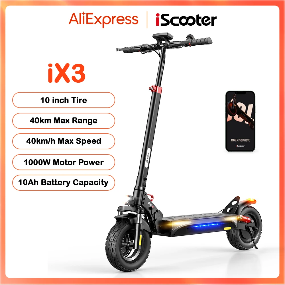 IScooter-Trottinette électrique tout-terrain pour adultes, trottinette électrique, BMERY, 10 pouces, 10Ah, 40km par heure, 1000W