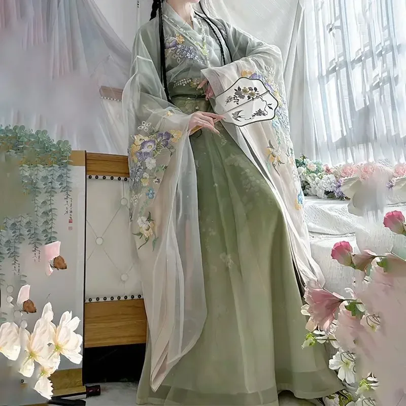 Chinese Hanfu Dress Women Party Outfit Ancient Embroidery Blue&Green Hanfu Dress Chinese Vintage Costume Hanfu Sets