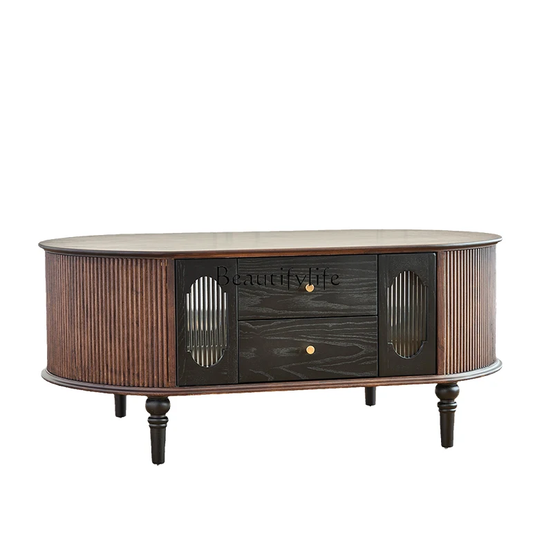 

French retro solid wood coffee table small apartment living room medieval high-end sense