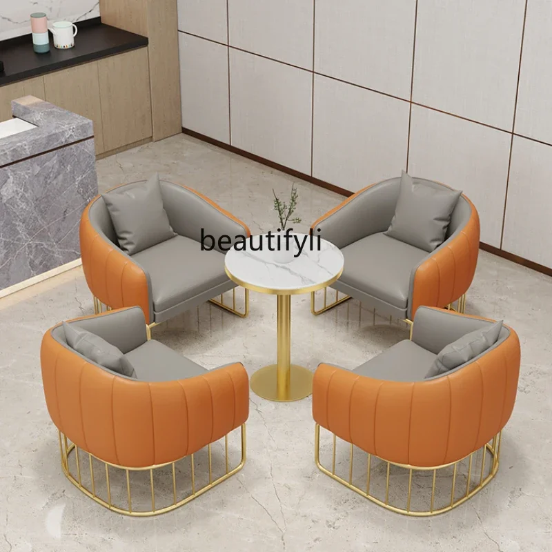 

Single sofa light luxury restaurant reception card seat wrought iron table and chair sales department negotiation sofa chair