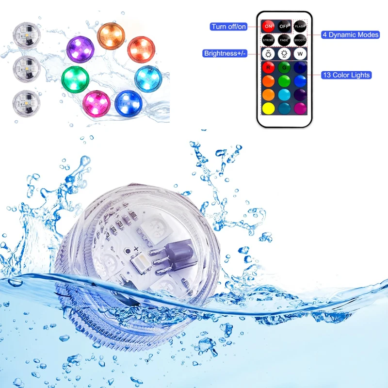 Mini Submersible LED Lights Small Underwater Tea Lights Candles Waterproof with Remote Control for Vase Home Party Wedding Table