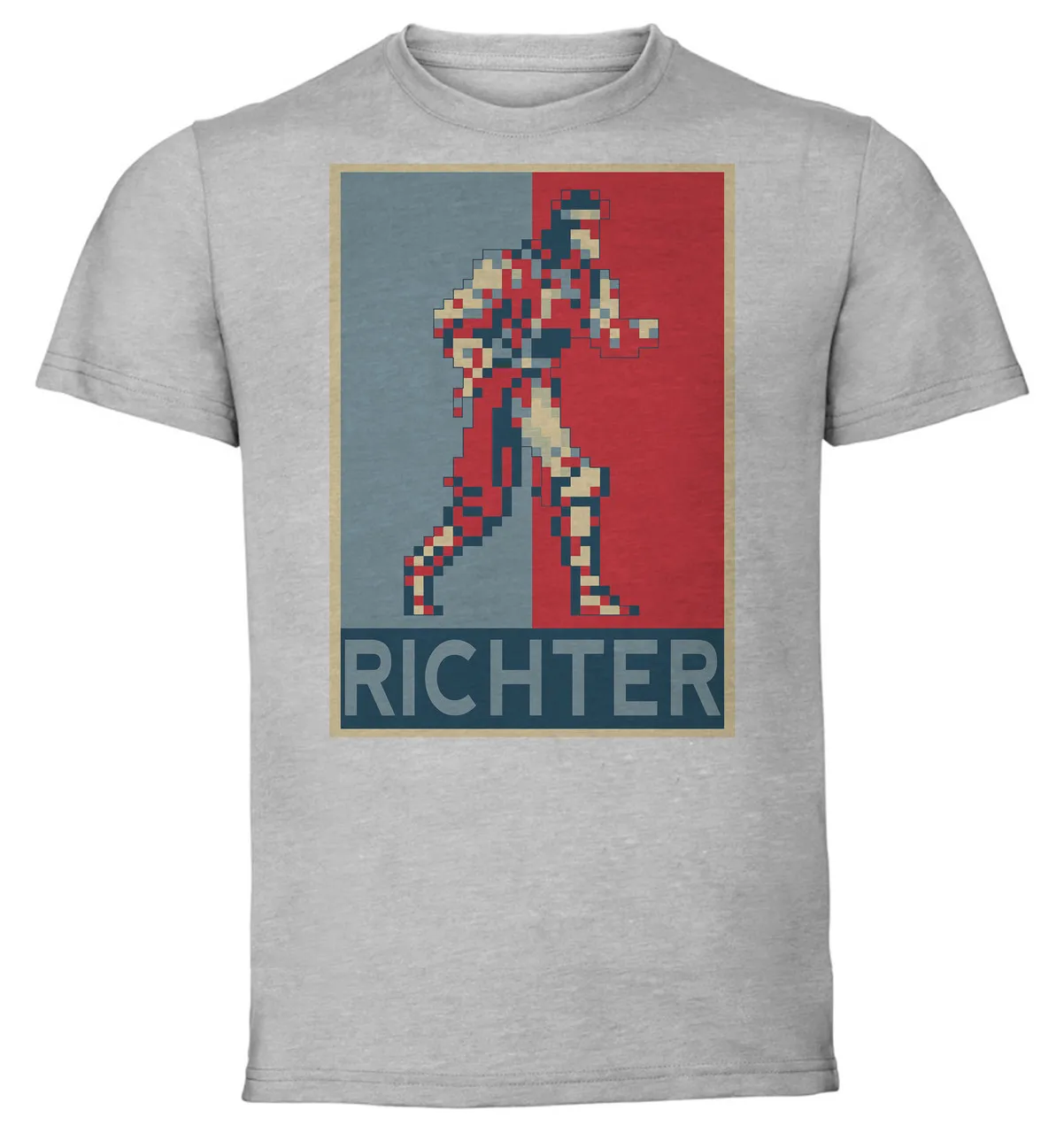 T-Shirt Unisex Grey Propaganda Pixel Art Castlevania Richter Belmont