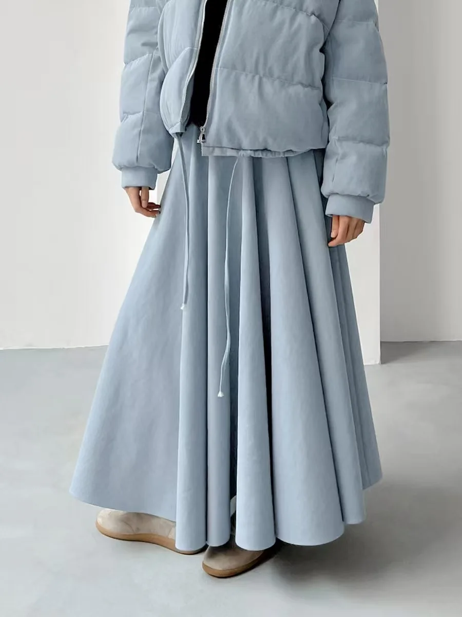 Elegant High Waist Pure Color Versatile Midi Skirt A-Line Loose Fit Cotton Long Skirt for Commuting Spring Season