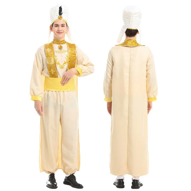 

Adult Arabian Prince Cosplay Costume Fairy Tale Magic Wonderful Lamp Arab Prince Outfits for Halloween Stage Performance