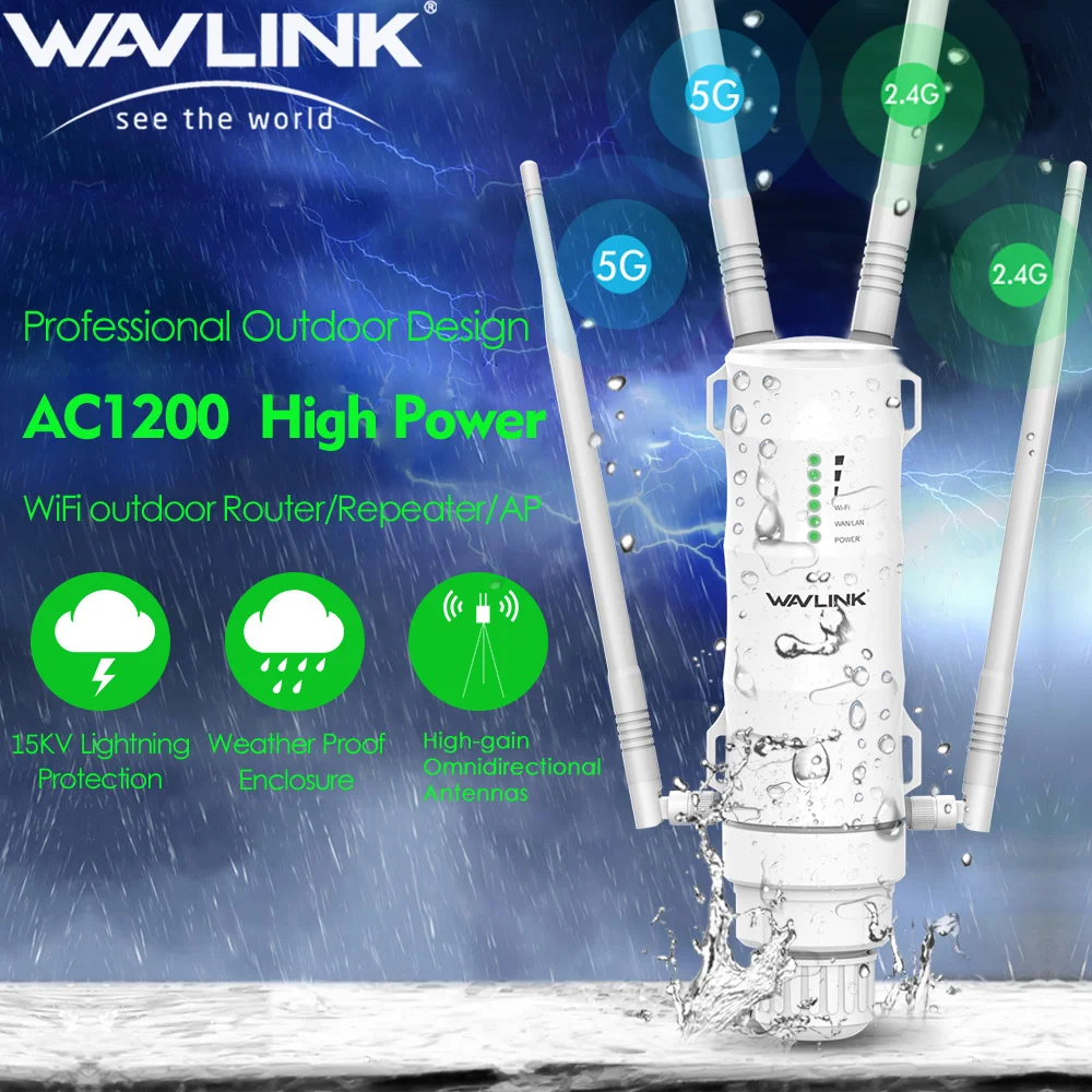 Wavlink AC1200/600/300 High Power Outdoor WIFI Router/AP Wireless WIFI Repeater Wifi Dual Dand 2,4G/5G High Gain Antenne POE EU