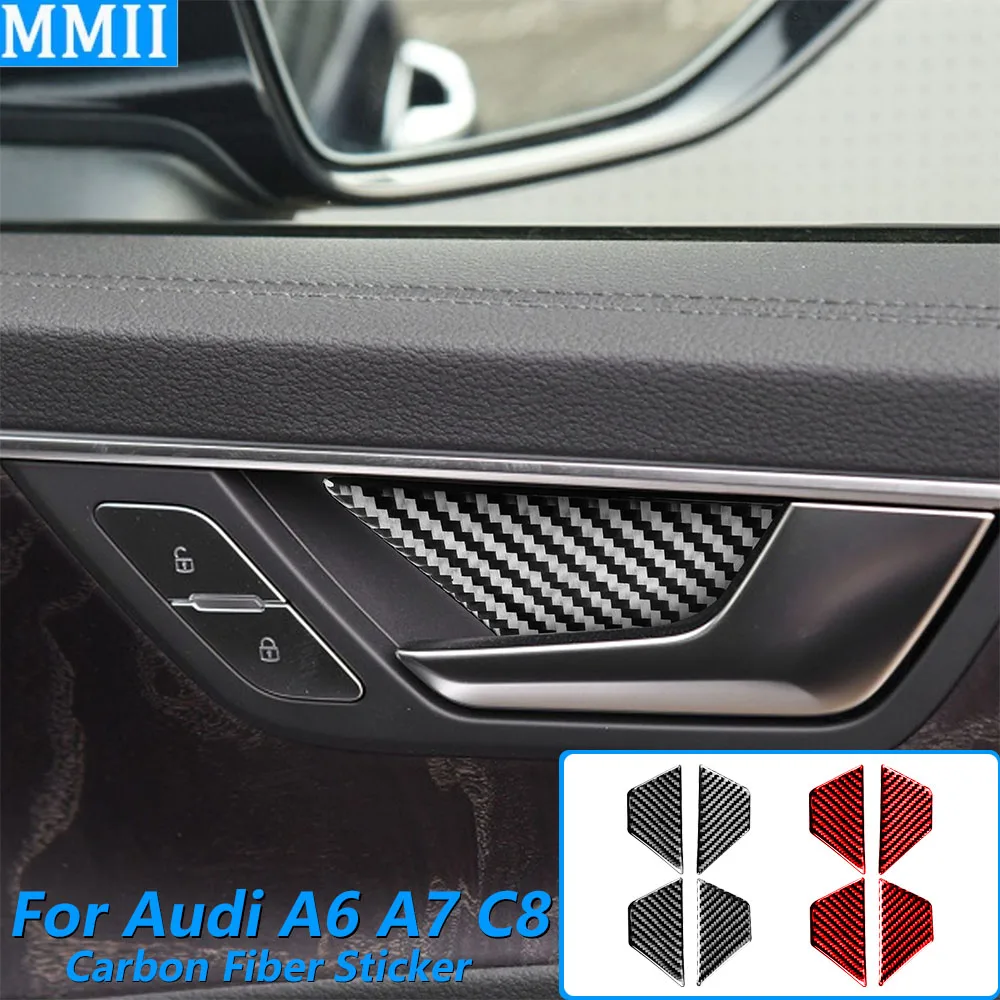 

For Adui A6 A7 C8 2019-2024 Carbon Fiber Inner Door Handle Bowl Panel Cover Trim Car Accessories Interior Decoration Sticker