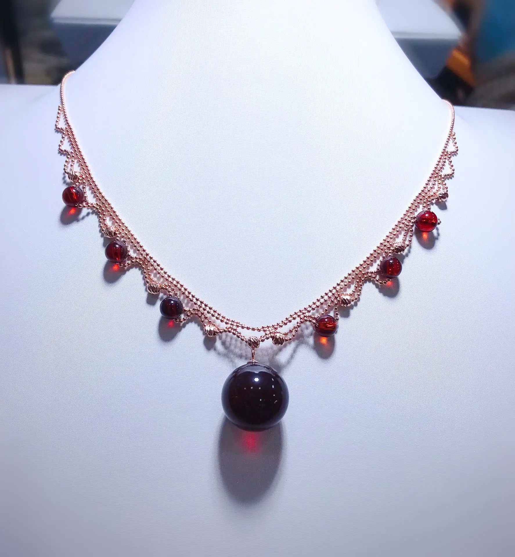 

15mm Natural Blue Amber Pendant Necklace With 6 DIY Beads, Romantic Anniversary Gift For Her