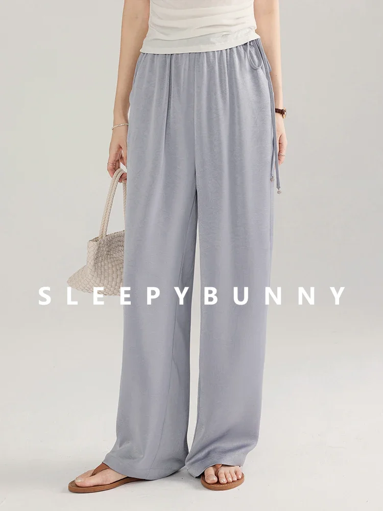 High Waist Lightweight Wide Leg Pants Women Loose Fit Trousers Petite Friendly Elastic Waist Straight Drape Floor-Length Pants