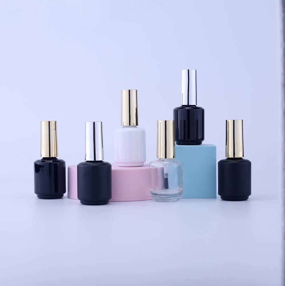 10pcs 15ml Empty Black Nail Polish Bottle &Small Brush Nail Art Container Glass Nail Oil Bottles Garrafa