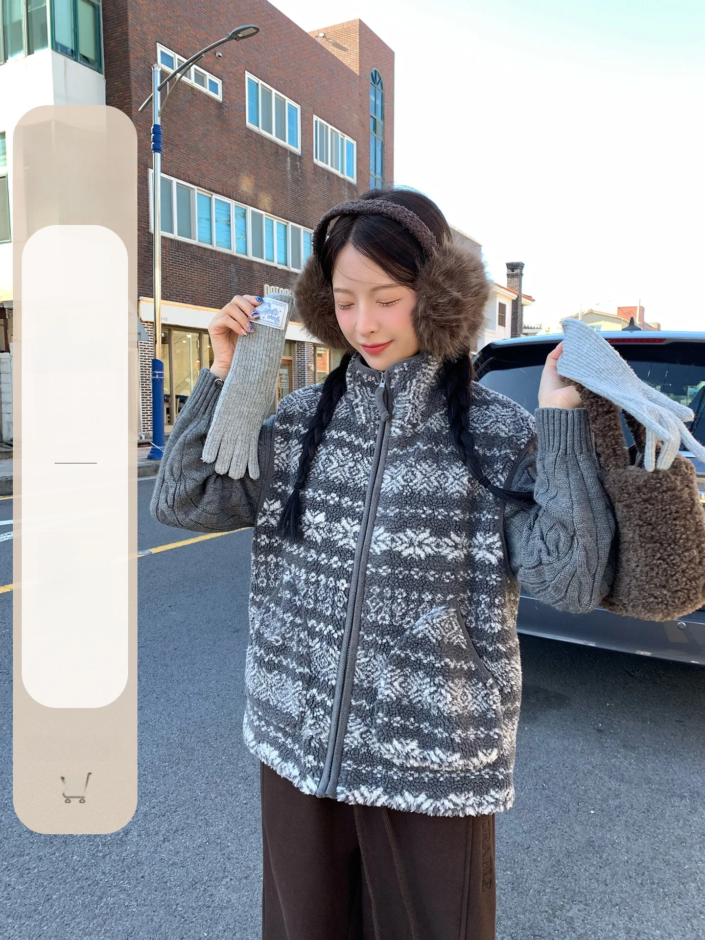 

WHYSTUDIO Women's Lamb Fur Vest Winter Warm Zipper Collar ort Jaet Commute Sle Pure Color V-Ne Regular Length