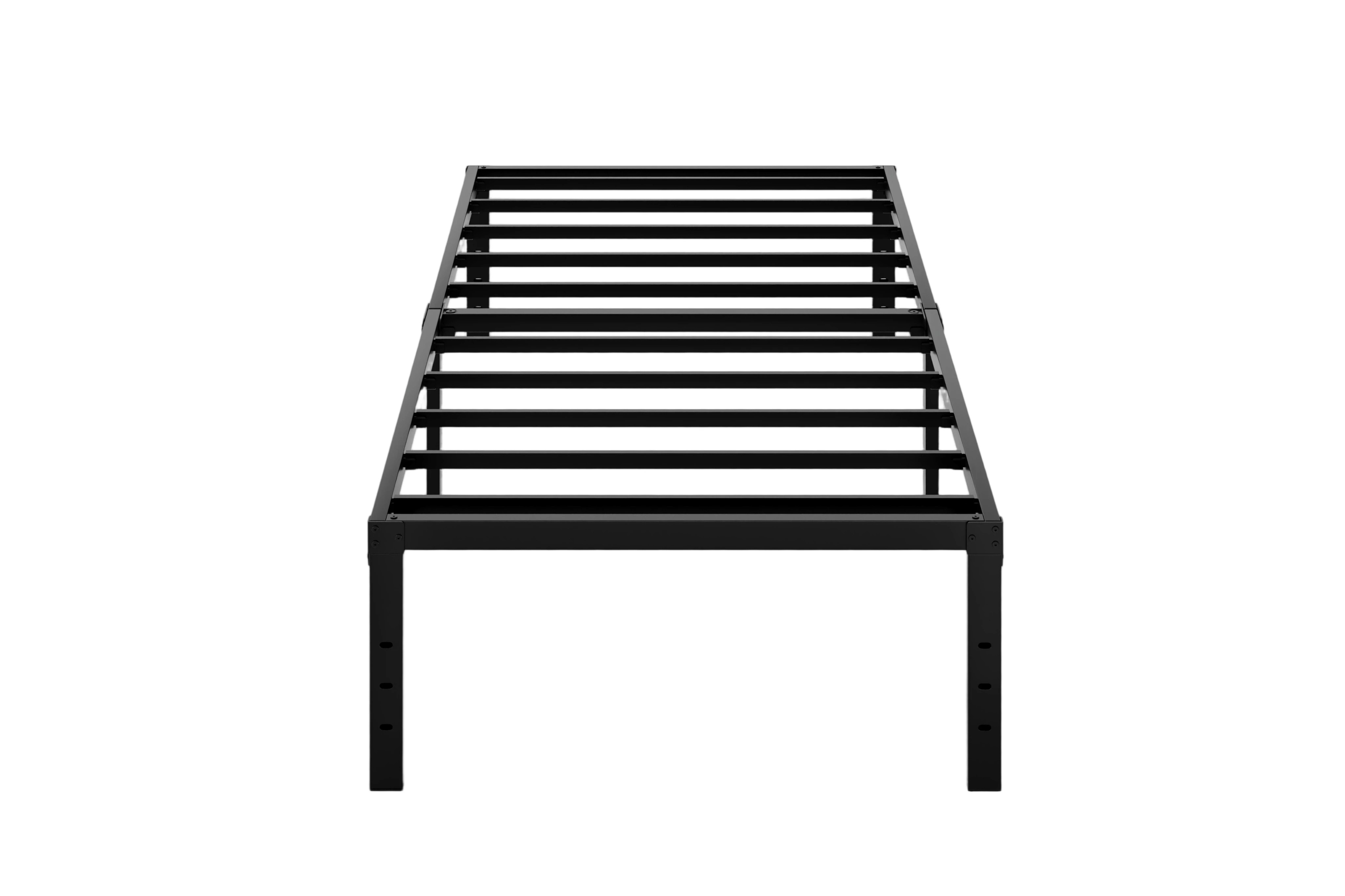 Plataforma de estructura de cama de 16 pulgadas de alto, cama de metal, base de colchón de listones de acero resistente, fácil montaje, sin ruido ni vibración, negro
