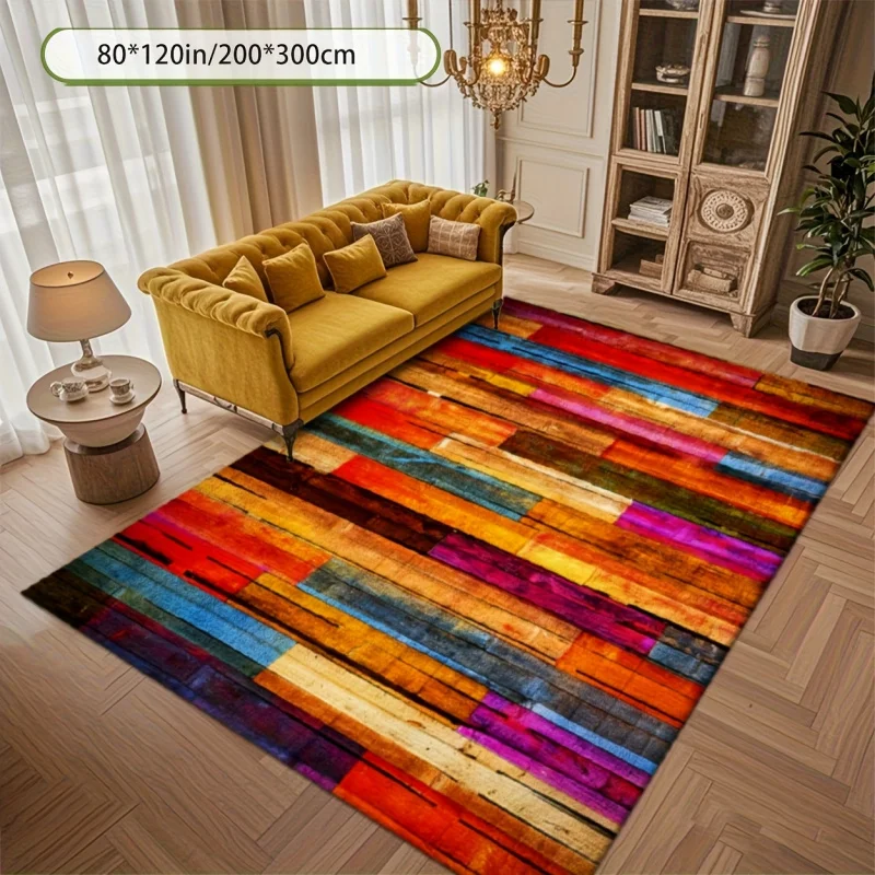 VIKAMA Abstract Colorful Wood Grain Striped Area Rug Non Slip Soft Floor Carpet for Living Room Bedroom Boho Style Home Decor