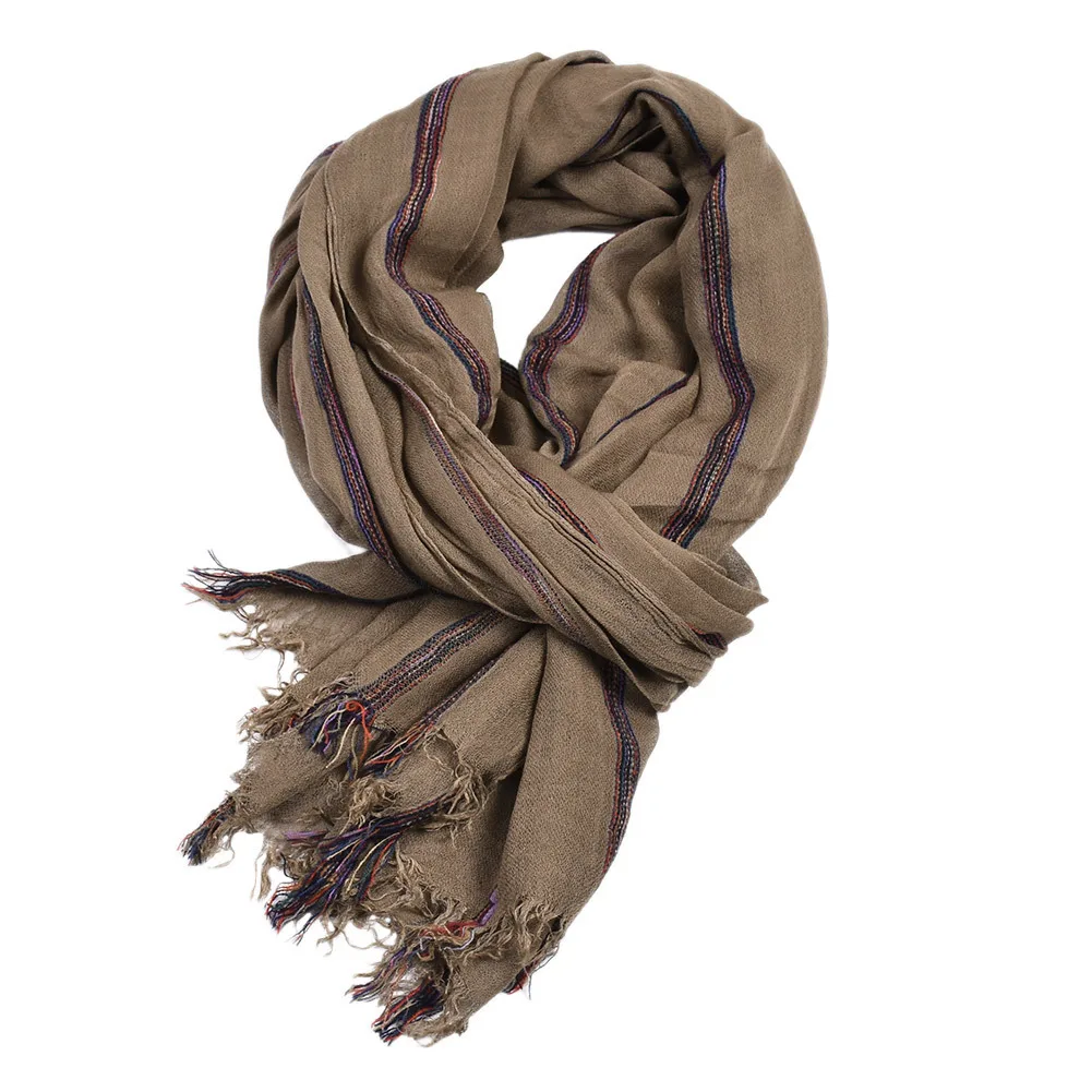 Sciarpa da uomo a righe in lino di cotone autunno inverno sciarpe da uomo Warm Pashmina Neackerchief scialle moda maschile di marca Bufandas