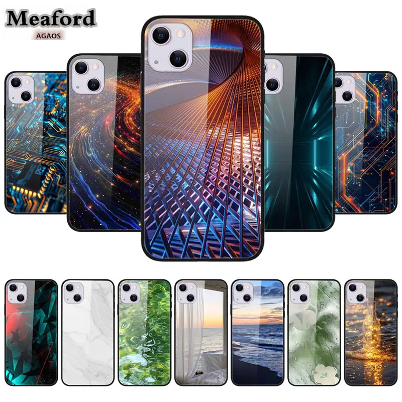 Hard Glass Phone Case for Apple iphone 11 12 13 15 14 pro pro max iphone 15 14 Plus Luxury Colorful Marble Capa Shield