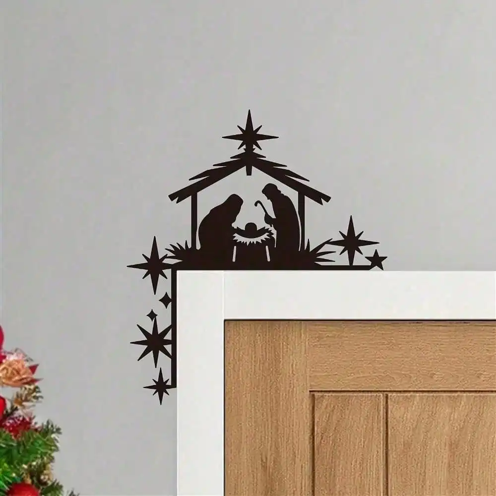 Metal Nativity Scene Decor Christmas Manger Sculpture Mantel Tabletop Holiday Home Religious Rustproof Iron Ornament Gift Sign