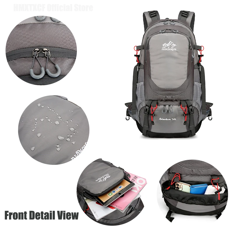 50L حقيبة السفر مع غطاء للمطر في الهواء الطلق تسلق التخييم مقاوم للماء المشي لمسافات طويلة الرحلات حقيبة الرجال Daypack تنفس BackSupport