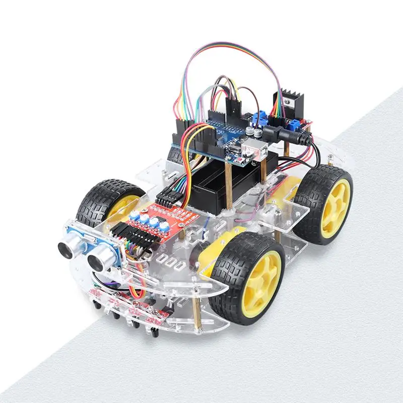 New 2022 4WD Smart Robot Car Kit for Arduino CH340 Uno R3 with Ultrasonic Module DIY Stem Electronics Great Fun Starter Robot